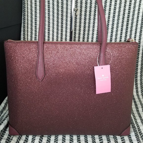 MAKE AN OFFER kate spade glittery glitter shimmy sparkle nova red tote new - Picture 2 of 6